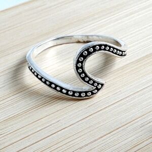 Marsala‎ 925 Sterling Silver Wave Marquise Ring Beaded Edge Band Size 8.5